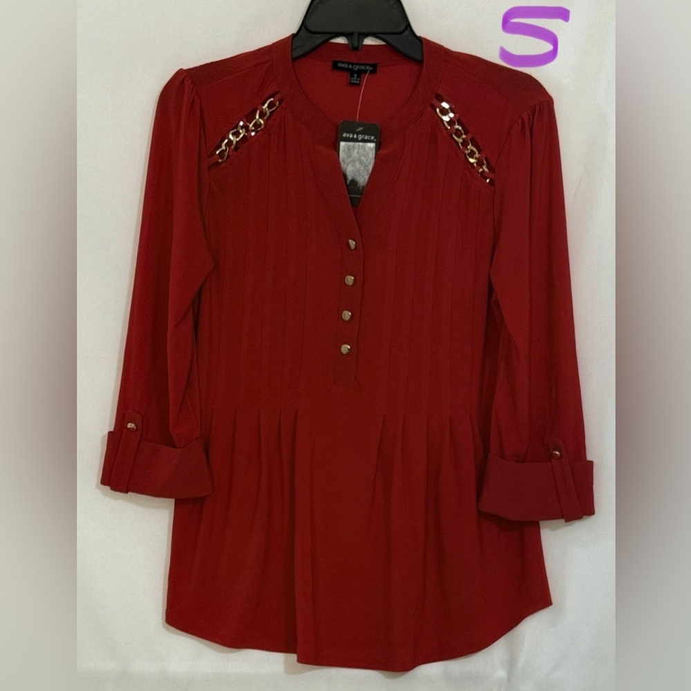 Ava & Grace Red Blouse with Chain Detail